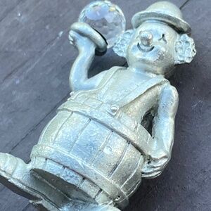 Vintage Pewter Hobo Clown Wearing Barrel with Crystal Spoontiques
